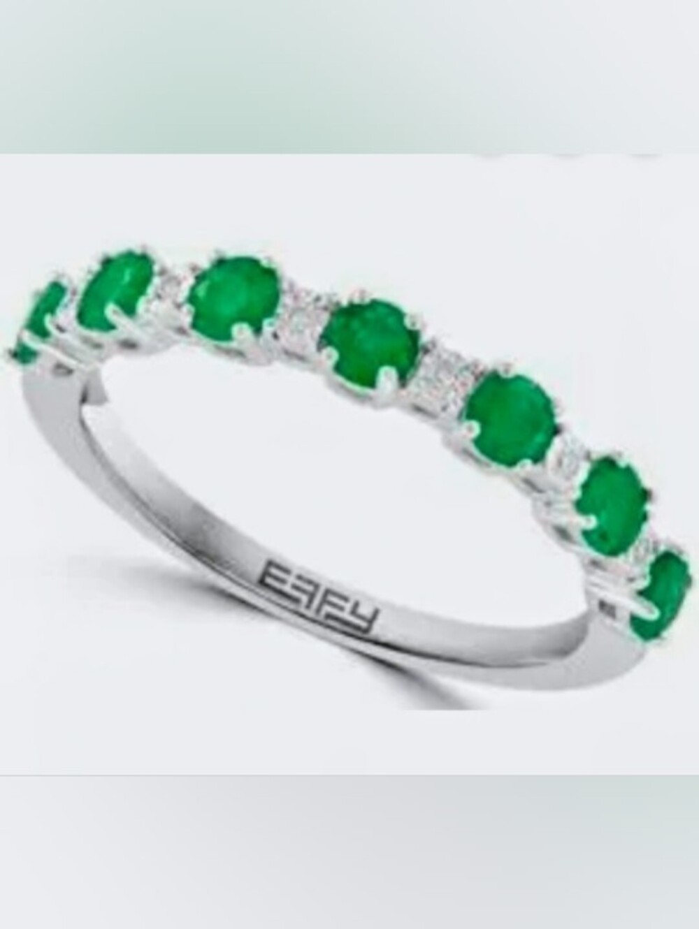 Effy sterling Silver Emerald And Diamond Stacker Ring Marked 925 Tested
